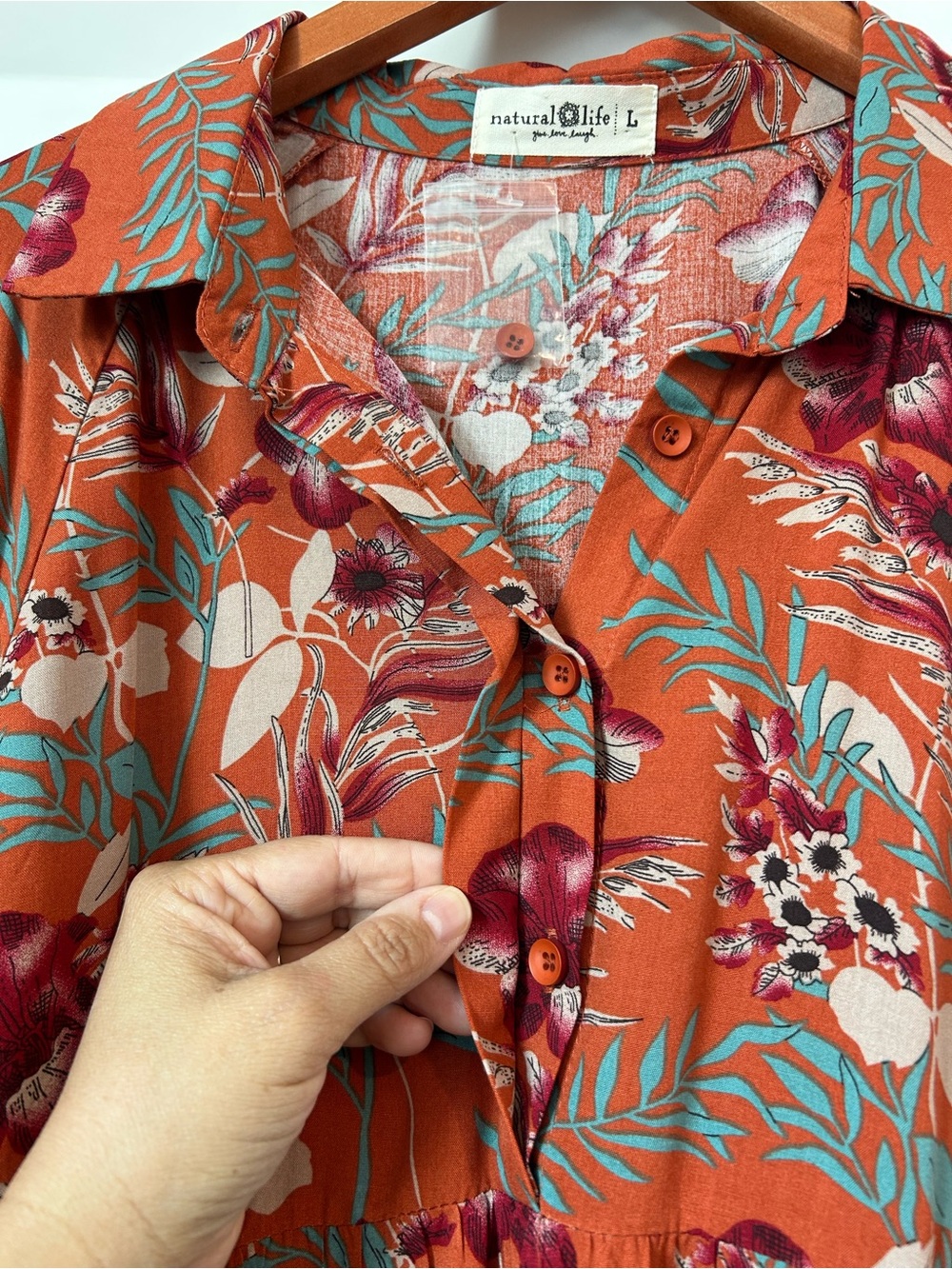 NWT Natural Life Orange Floral Tiered Button Front Maxi Dress Size L - Picture 9 of 10
